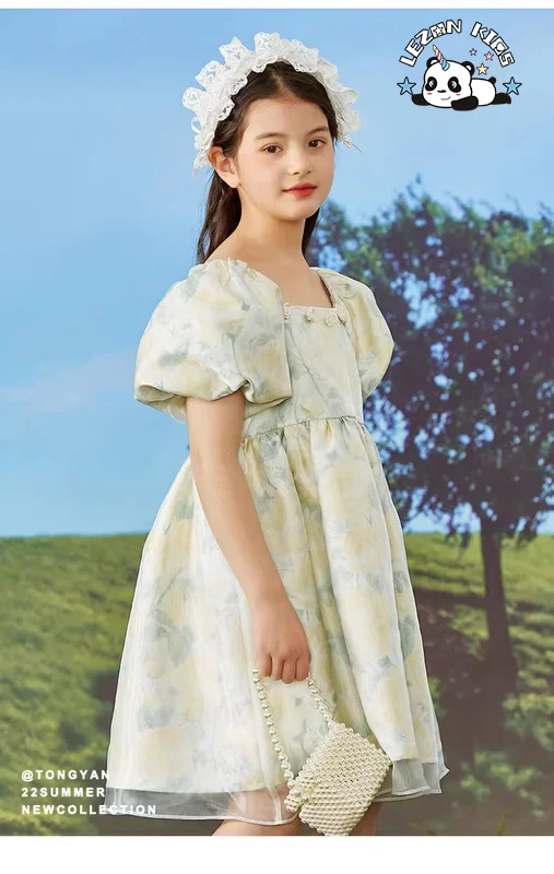 LEZONKIDS - High Quality Flower Puff Sleeve Floral Girls Dresses 2-12 Children Clothing Princess Dress For Girl